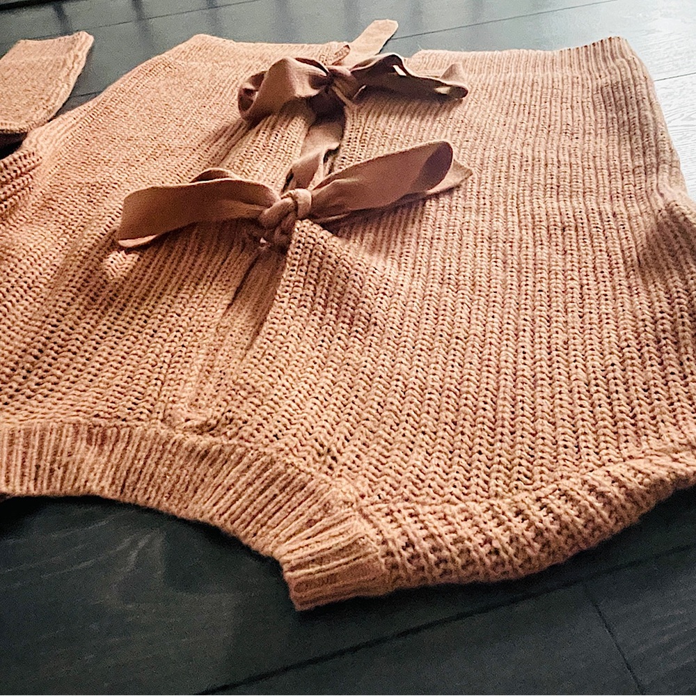 MISSGUIDED Backless Tie-Up Bow Dusty Rose Ling Sleeve Sweater